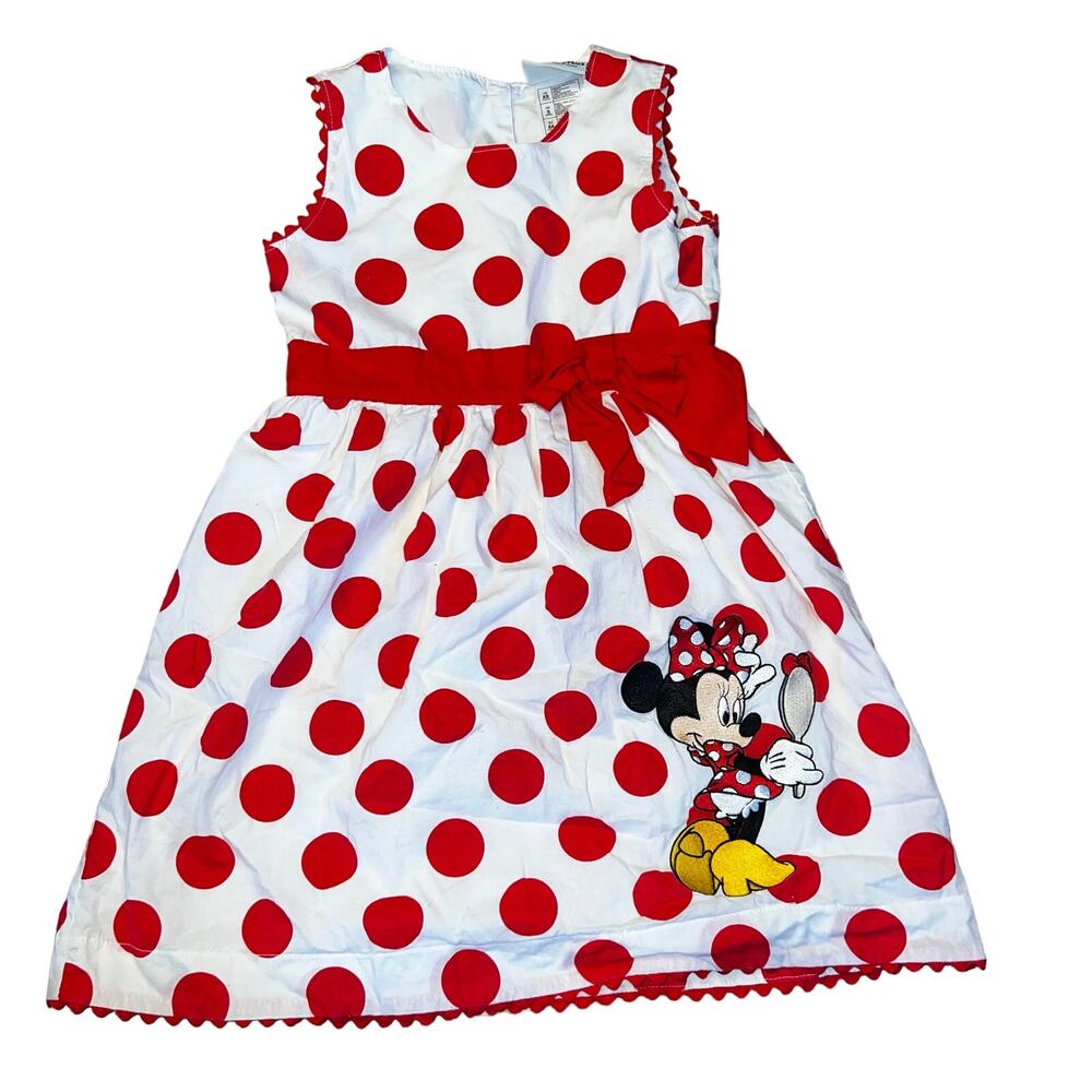 Disney Parks Red and White Polka Dot Minnie Mouse girls embroidered dress XS